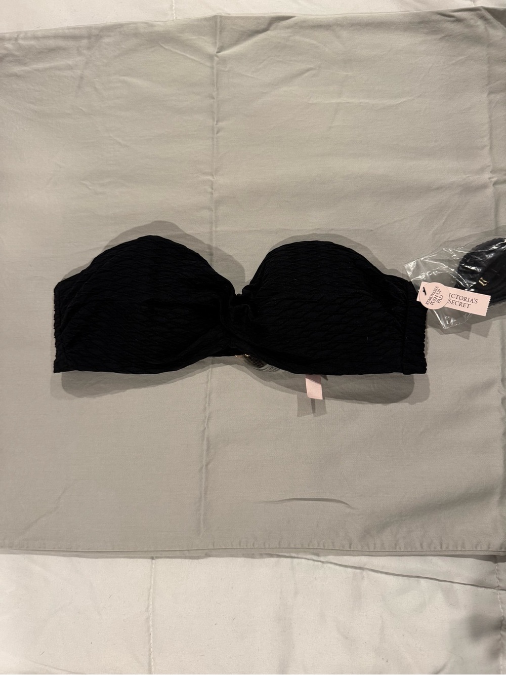 Victoria's Secret Black Strapless Textured Bandeau Bathing Suit